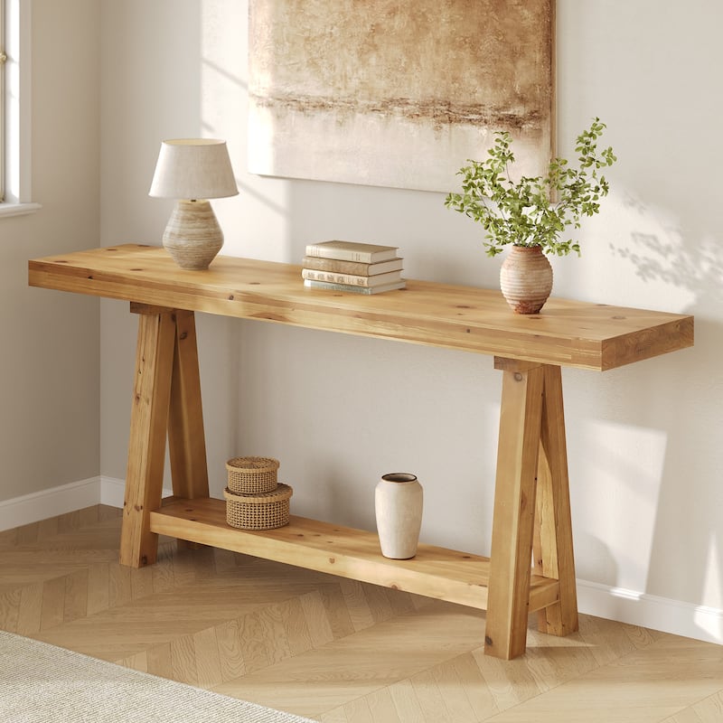 70.87-Inch Solid Wood Console Table with Shelves for Entryway
