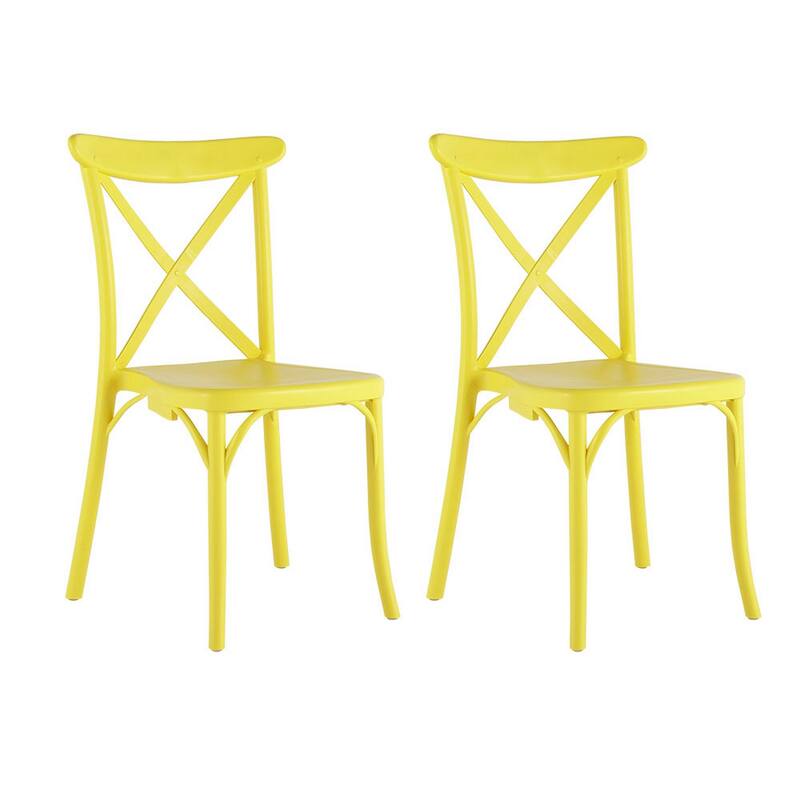 HomeRoots Set of Two Yellow Heavy Duty Plastic Outdoor Dining Chairs