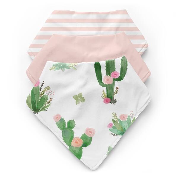 slide 2 of 6, Cactus Floral Collection Fabric Bandana Baby Bibs (3 Pack Set) - Pink and Green Boho Watercolor Shabby Chic Desert