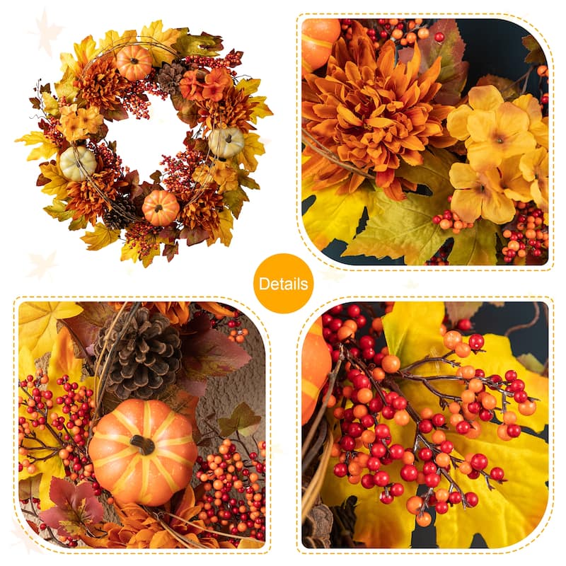 Glitzhome Fall Maple Leaf Sunflower Garland & Dahlia Pumpkin Wreath