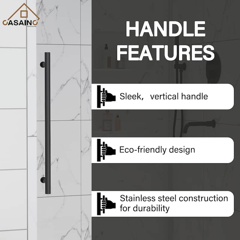 CASAINC 48"/60"W x 76"H Sliding Frameless Shower Door with Clear Glass