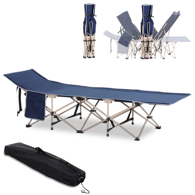 Folding Camping Cot for Adults with Carry Bag,Side Pocket,Outdoor Portable Sleeping Bed for Travel,Camp,Vacation