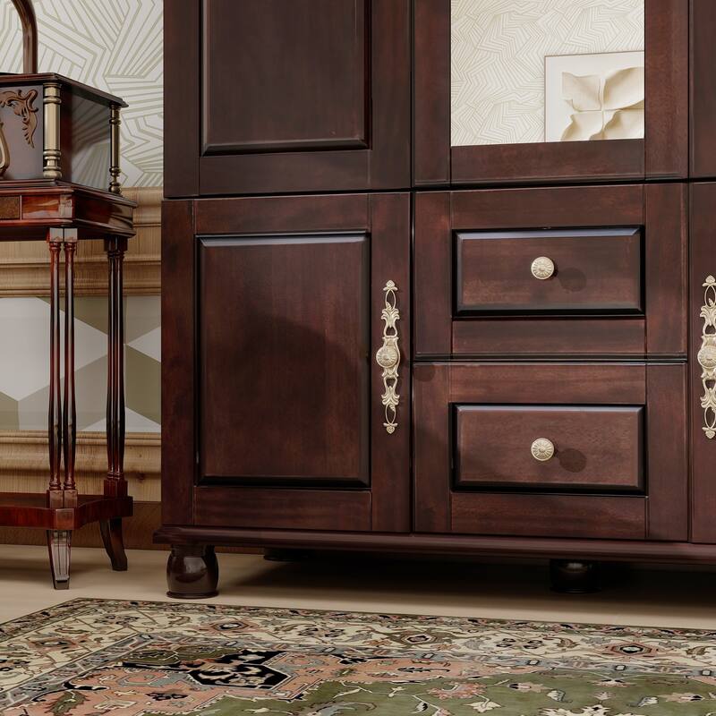 100% Solid Wood Walnut Armoire Wardrobe Closet with Drawers and Hanging Rod, Farmhouse Style 3-Door Wardrobe Closet with Mirror