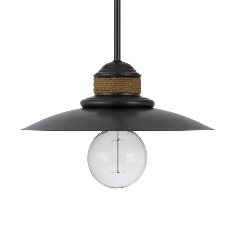 Oly 16 Inch Pendant Light w Burlap Rope Design, Dark Gray