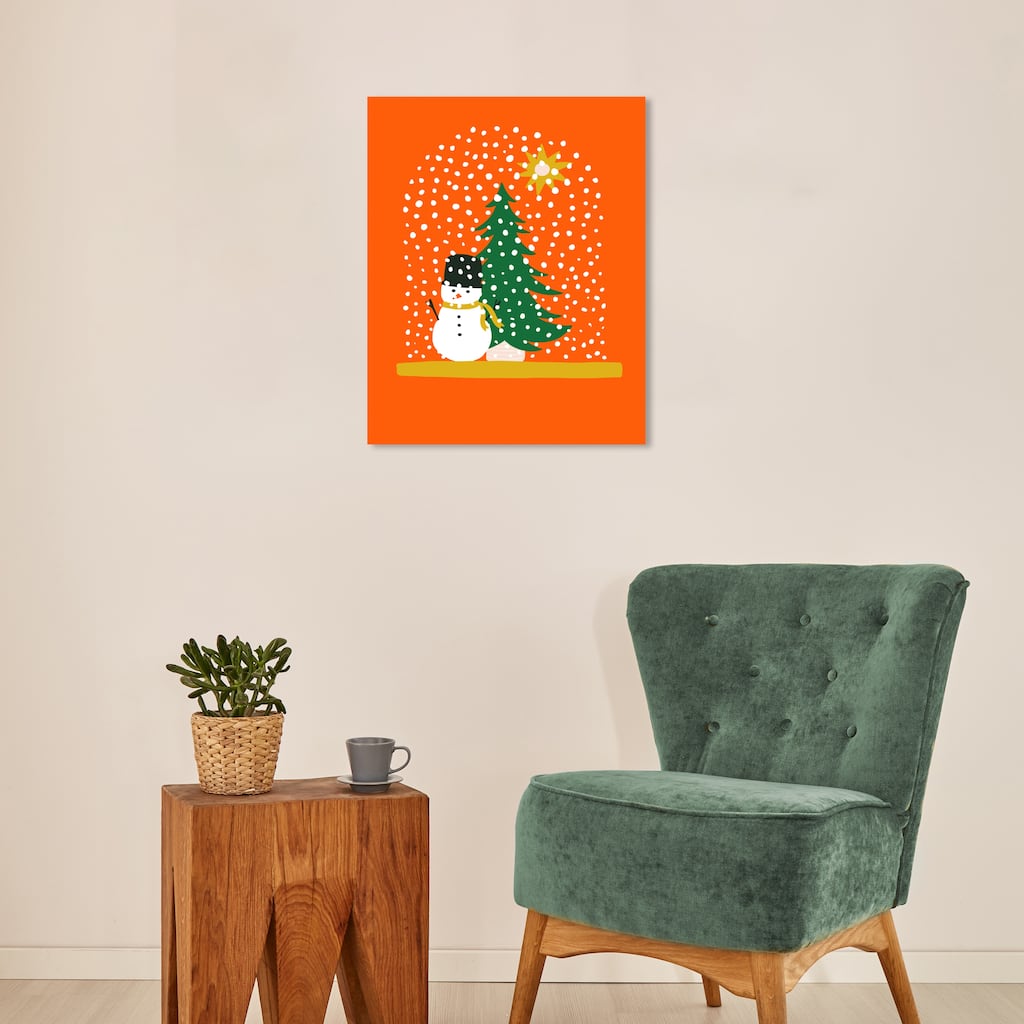 Wynwood Studio Canvas Holiday and Seasonal Little Child Snowman Orange Modern & Contemporary Wall Art Canvas Print
