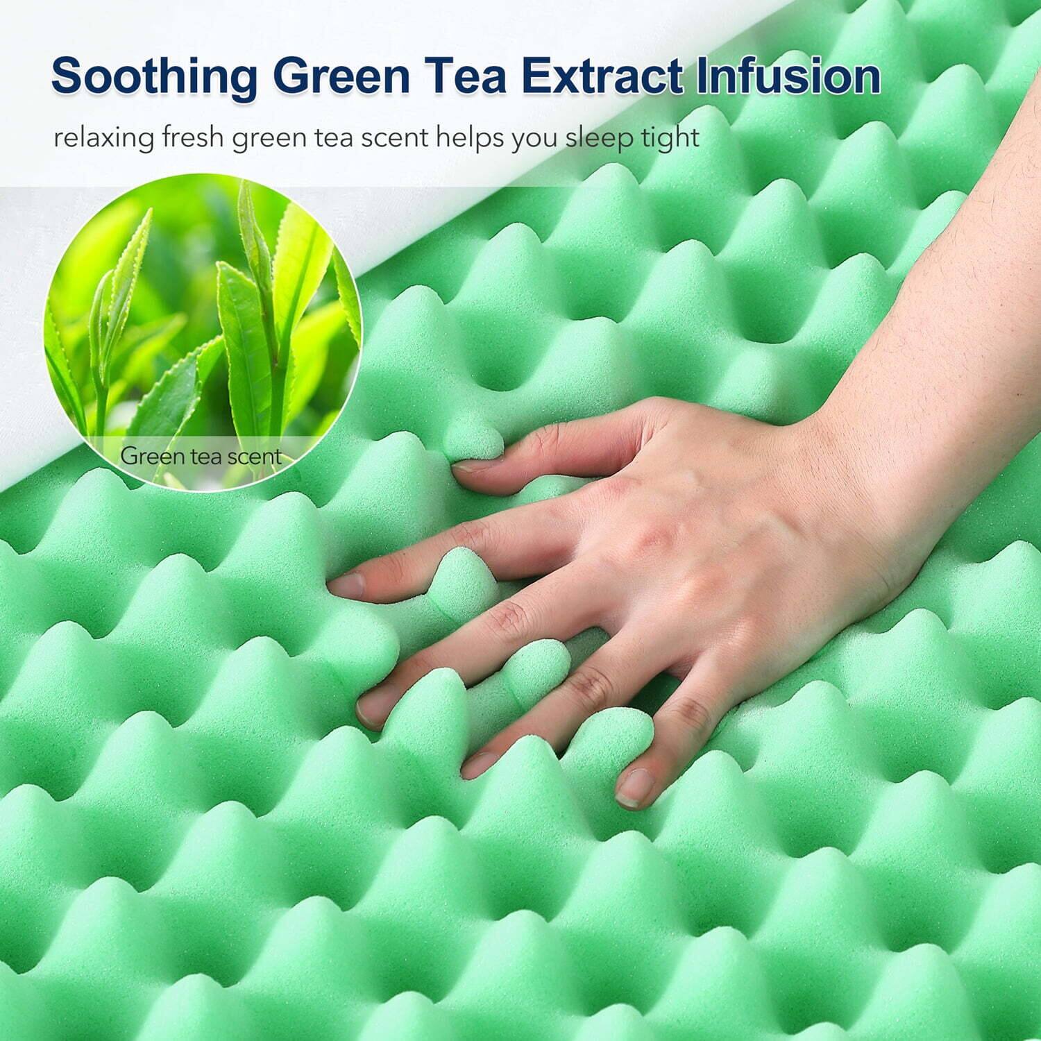 Memory Foam Egg Crate Mattress Topper w/ Green Tea Infusion On Sale