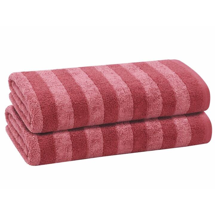 PREMIUS 2 Pack Stripes 100% Cotton Yarn Dyed Bath Sheet Towel, 32x64 Inches - Rose-Burgundy