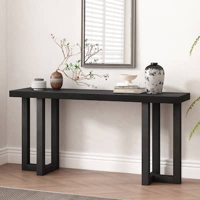 Pine Veneer Geometric Console Table, Sofa Table Hallway Tables Entryway Table with Hollow Table Legs for Living Room