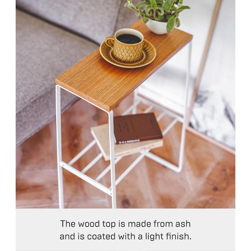 Yamazaki Home End Table, Steel and Wood, Holds 11 lbs - L 8.66 x W 16.54 x H 22.24 inches
