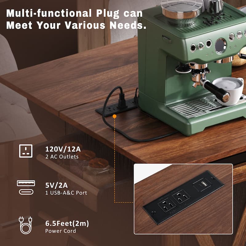 Drop Leaf Dining Table, Rolling Kitchen Island with Sliding Barn Door, Kitchen Cabinet with Built-In Charging Station