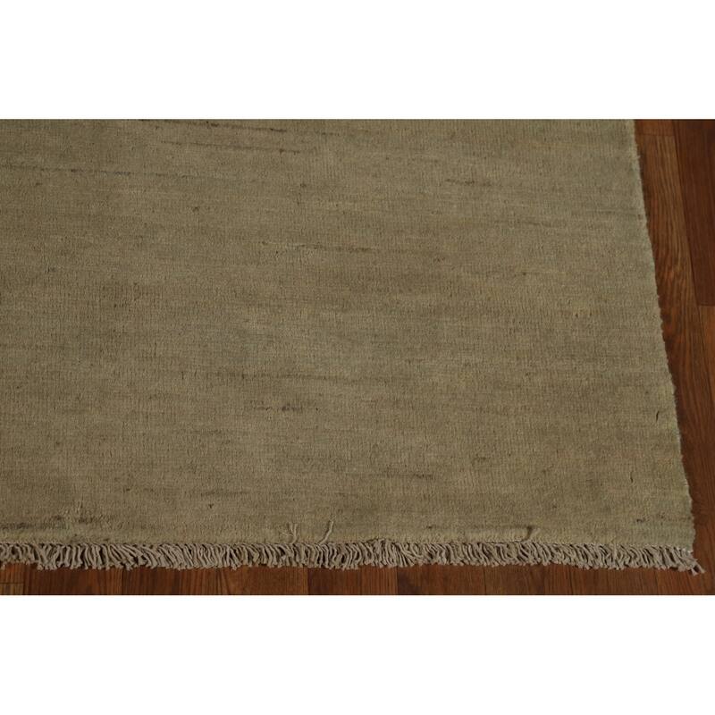 Gabbeh Oriental Rug Handmade Solid Green Wool Carpet - 5'0" x 6'6"