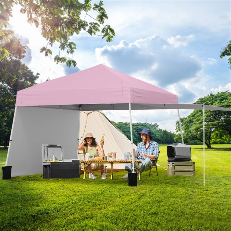 10x9.2 ft Pop-Up Canopy Tent with Awning and Sidewalls Stable Metal Frame for Outdoor Use - 14 x 9.2 x 8.3/8.7 ft (L x W x H)
