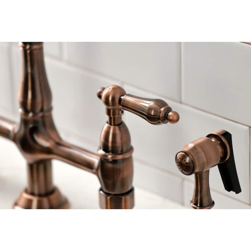 Kingston Brass Heritage Bridge Kitchen Faucet with Brass Sprayer
