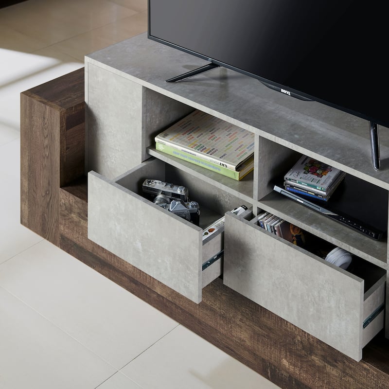 DH BASIC Urban Cement and Reclaimed Oak 71" Wide TV Stand by Denhour
