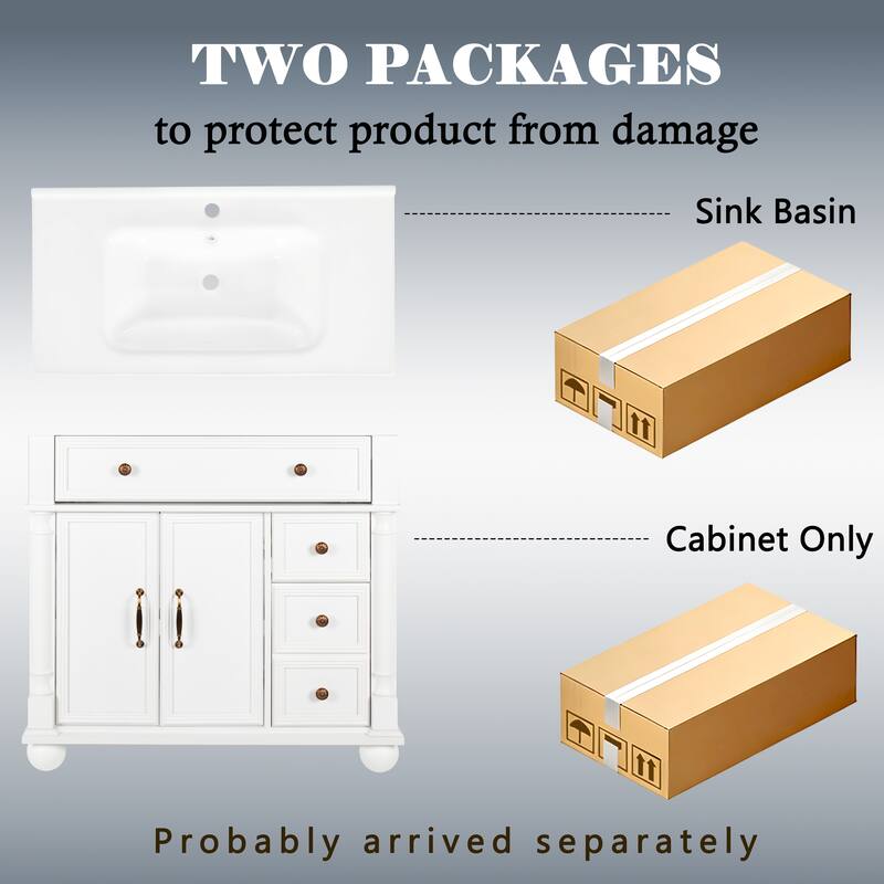 28-36 inch Transitional Single Bathroom Vanity with Ceramic Sink