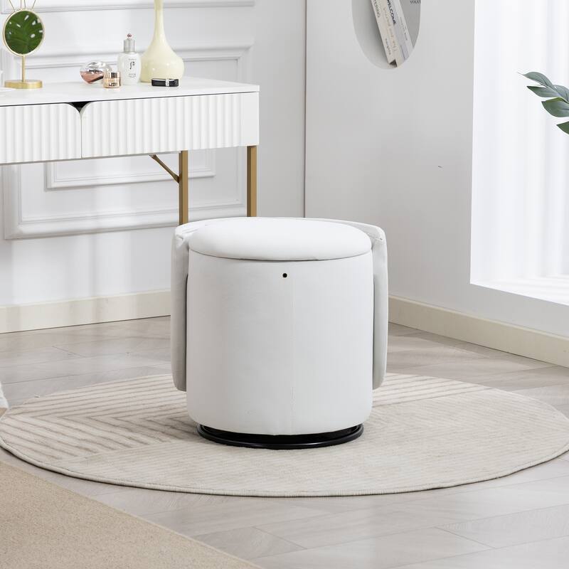 Stylish Upholstered Barrel Chair: 360°Swivel Vanity Stool for Bedroom & Dining Chair, Built-in Storage, Soft Padded Accent Seat