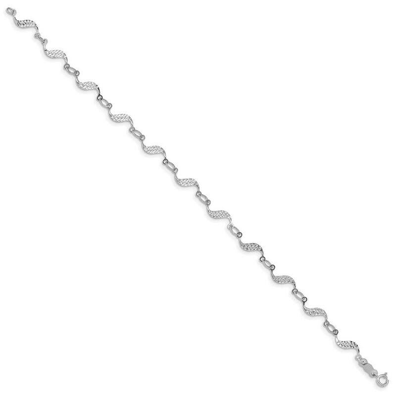 Curata 14k White Gold 7.5" 5mm Diamond Cut Wave Bracelet