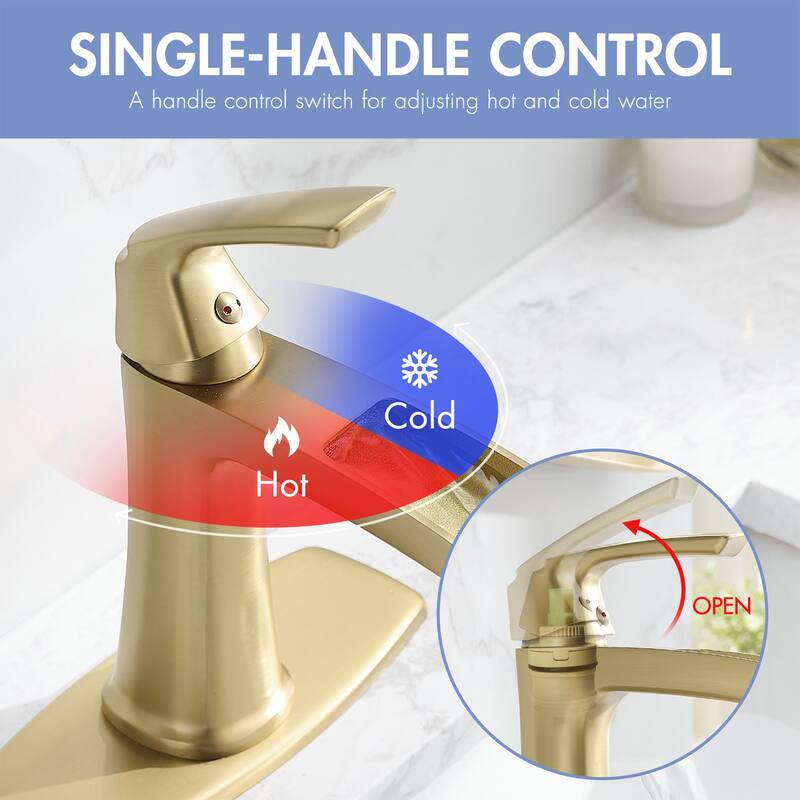 Single hole 1-handle Waterfall Handle Bathroom Sink Faucet with Drain with Deck Plate