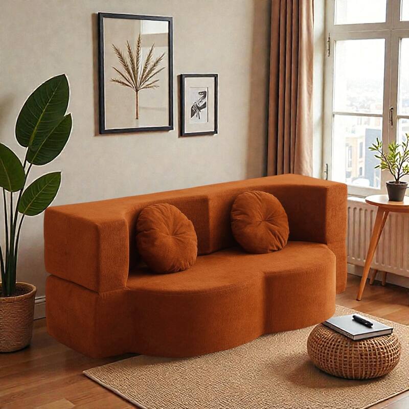 2 in 1 Folding Sofa Bed with Pillow, Twin Sleeper Floor Couch Futon Loveseat, No Assembly Required