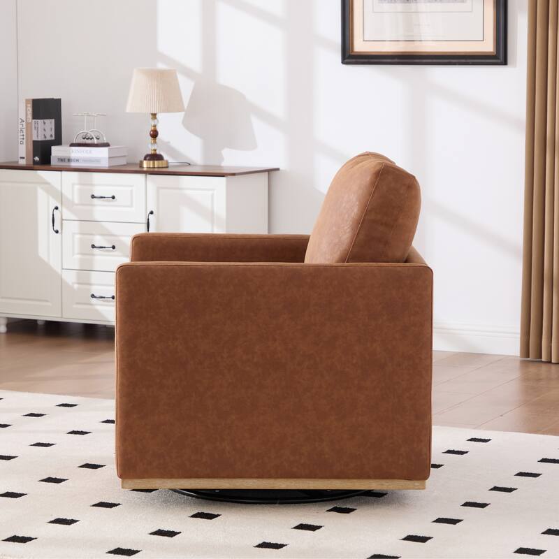 Modern PU Swivel Accent Chair with Armrest and Metal Base