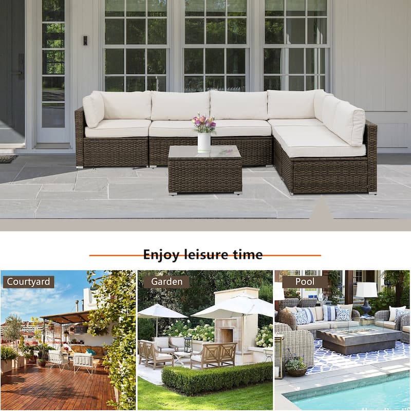 COSIEST 7-Piece Outdoor Patio Sectional Wicker Sofa With Coffee Table