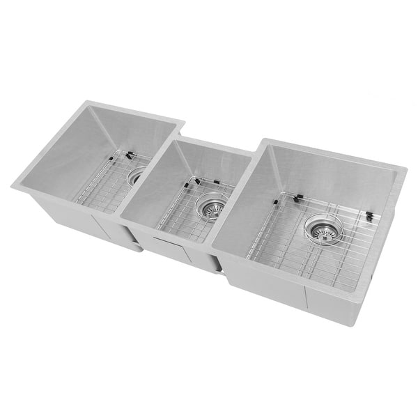 slide 2 of 16, ZLINE 45" Breckenridge Undermount Triple Bowl Scratch Resistant Stainless Steel Kitchen Sink with Bottom Grid (SLT-45S) Satin® Stainless Steel