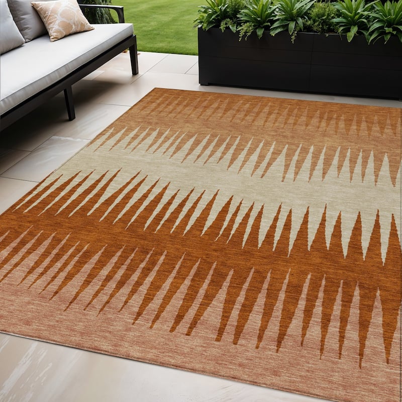HomeRoots Striped Transitional Rectangle Outdoor Rug - 5' X 8'