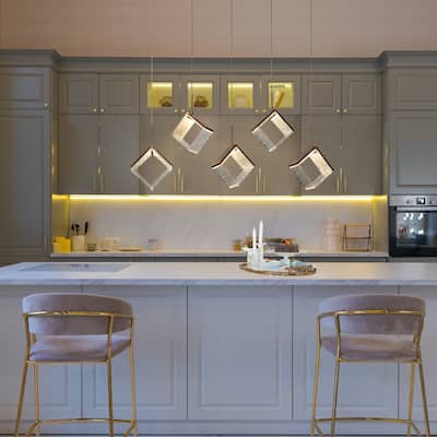 Modern 5-Light LED Gold Chandelier Linear Island Lights for Dining Room - W 40.1" * H 11.8" * D 7.7"