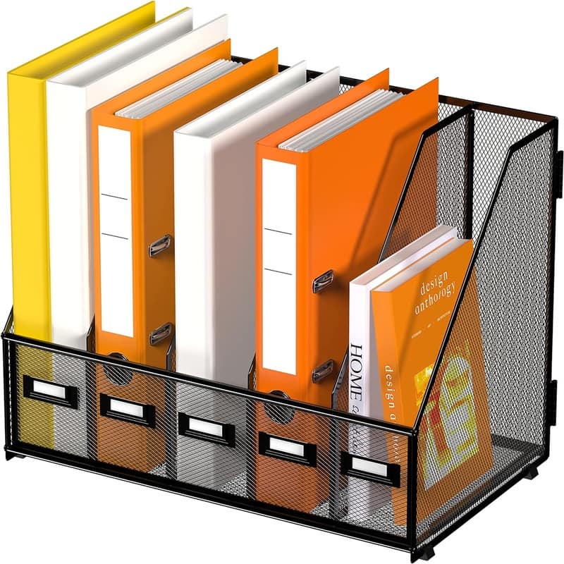 Desk Organizers Magazine Binder Folder Holder - 16.14"D x 9.84"W x 12.6"H - Metal Finish - Black