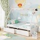 preview thumbnail 13 of 19, Twin Size Wooden House Bed with Roof and Safety Guardrail White