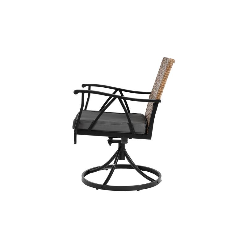 5-Piece Outdoor Patio Steel Dining Set with 35" Square Table, 4 Swivel Rocker Chairs, and Rattan Backrest