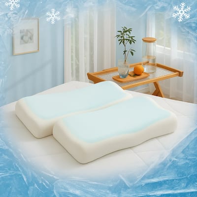 Set of 2 Cooling Breathable Gel-Infused Memory Foam Bed Pillow for Summer, Cool Touch for Hot Sleepers - White