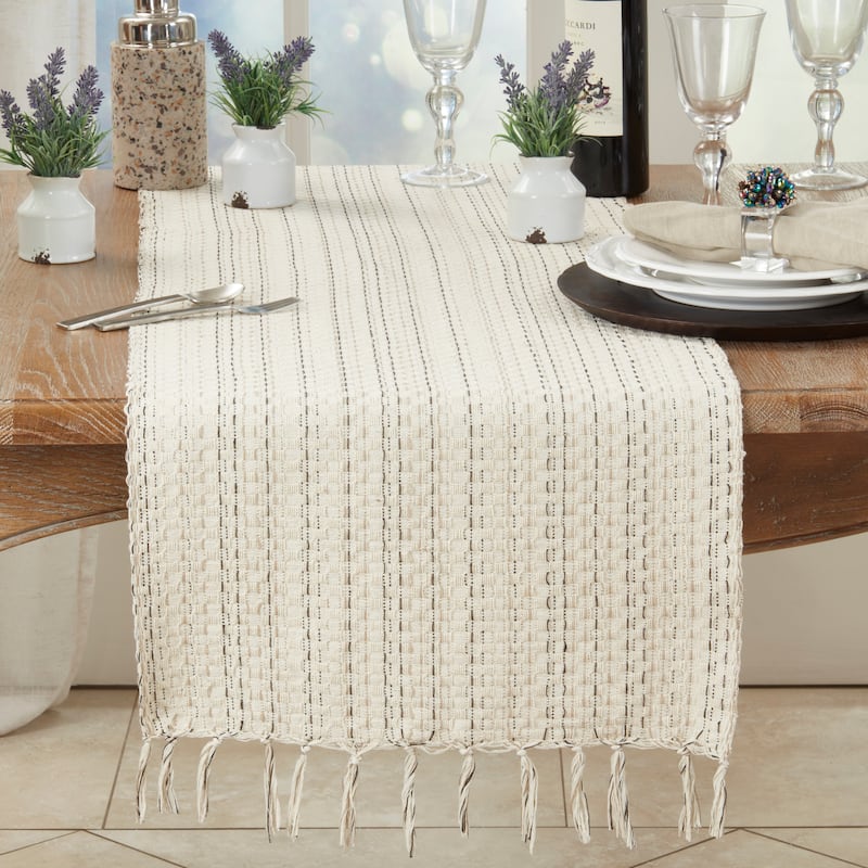 Tassel Trimmed Stripe Table Runner - 16"x72"