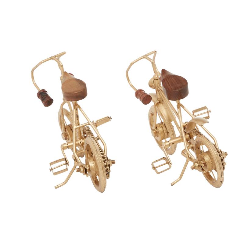 Metal Bike Sculpture with Wood Accents - Set of 2 Gold - Roche River Decor