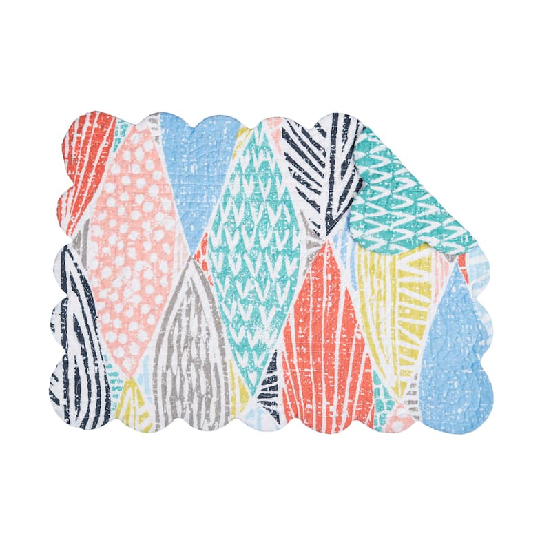 Surfside Sound Scalloped Placemats Set of 6 Nautical Design Beach, 13" x 19" - Multicolored