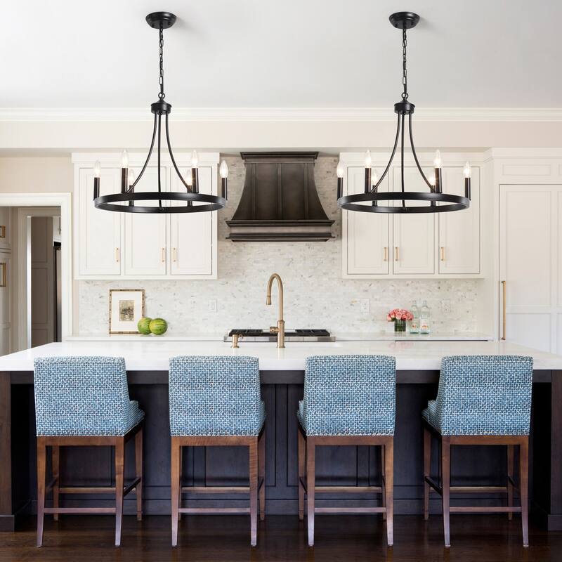6-Light Farmhouse Candlestick Circle Hanging Wagon Wheel Chandelier Lighting for Kitchen Island