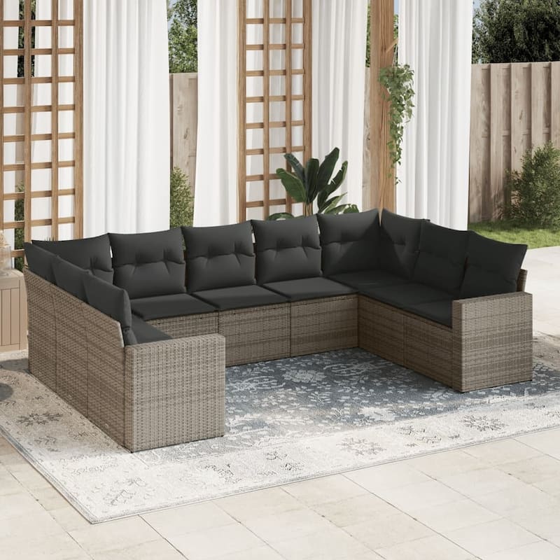 vidaXL Garden Sofa Set Grey PE rattan, powder-coated steel, polyester - 24.4 x 25.8 x 27.2