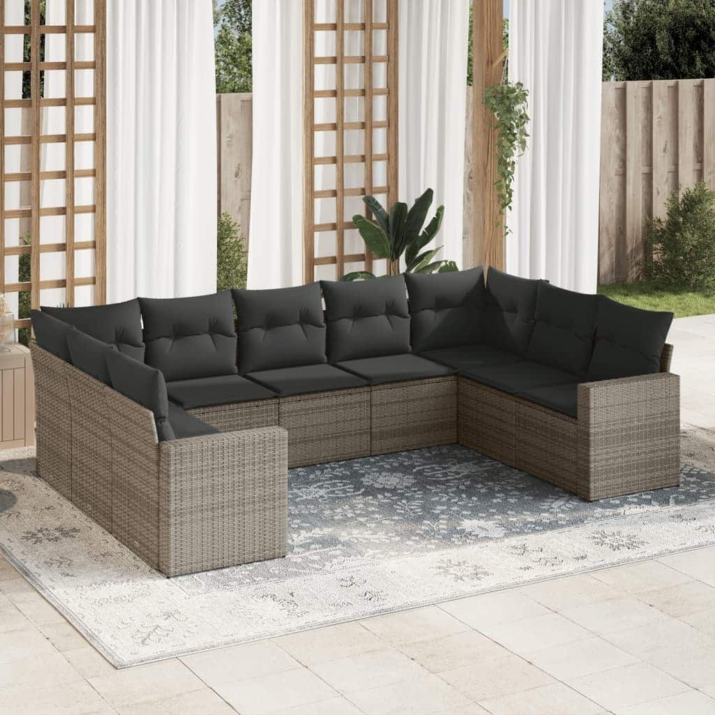 vidaXL Garden Sofa Set Grey PE rattan, powder-coated steel, polyester - 24.4 x 25.8 x 27.2