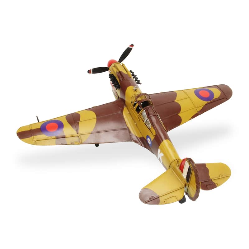 HomeRoots 6" Yellow and Brown Metal Hand Painted 1941's P-40 Fighter Model Airplane - 20' X '6' X '17