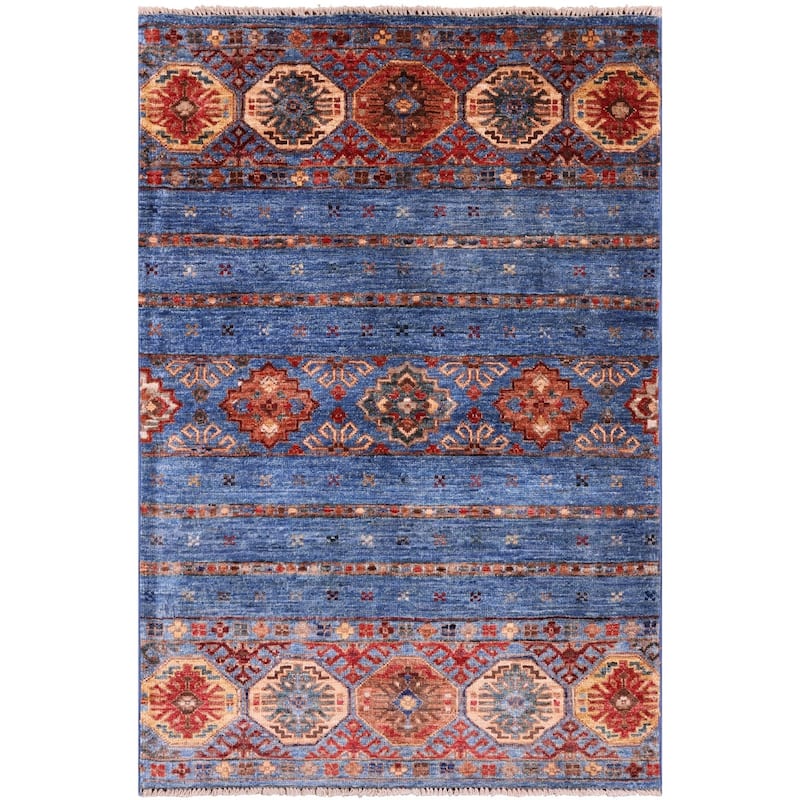 Golden Nile Blue Khorjin Persian Gabbeh Handmade Wool Rug - 2' 8" X 4' 1"