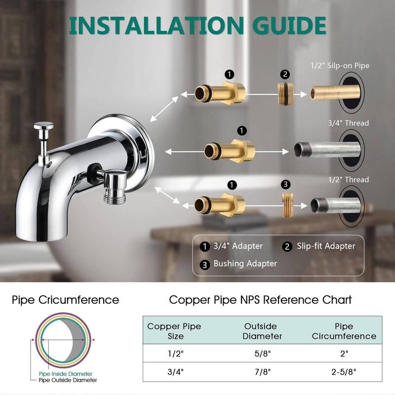 Tub Spout/ Bathtub Faucet with Shower Water Diverter Fits Threaded 1/2" or 3/4" IPS