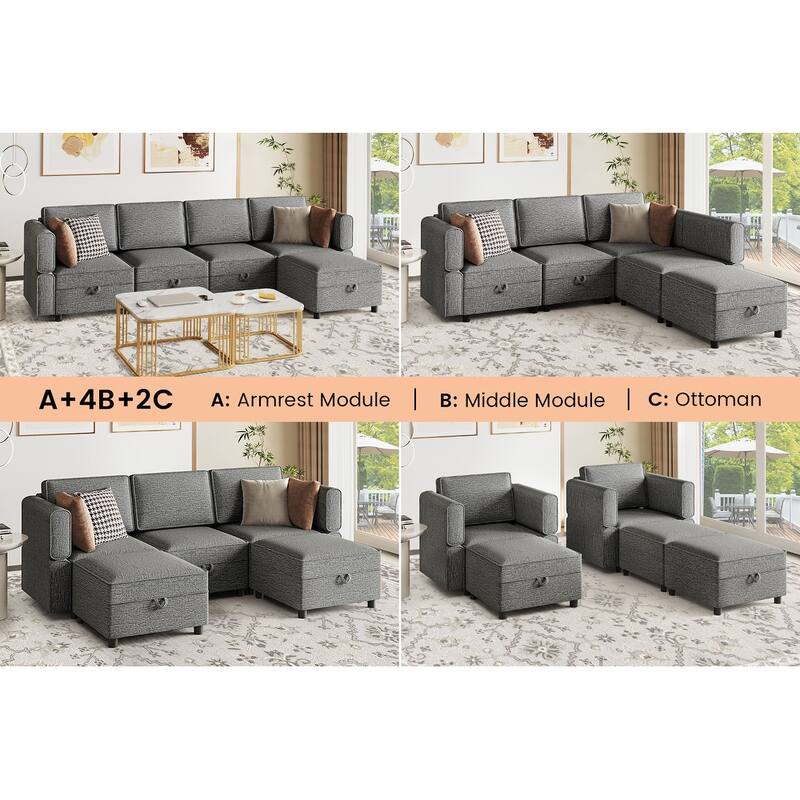 Aiden Modern Sectional Sofa with Storage Seats Upholstered Chenille Fabric