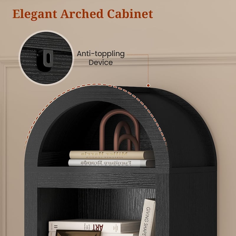 Tall Arched Cabinet Bookcase Storage Bookshelf Door Bathroom Storage Cabinet