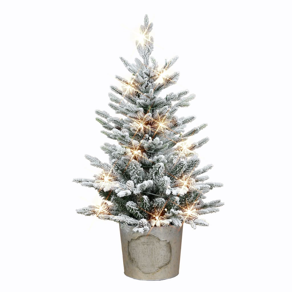 Puleo International 3 ft. Pre-Lit Potted Flocked Tree