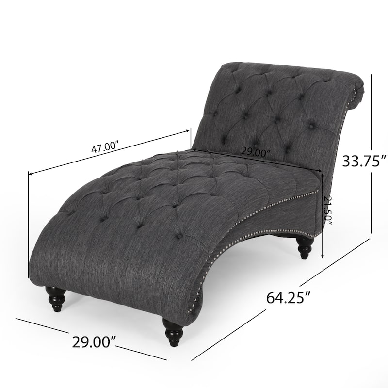 Modern 64.25" Button Tufted Chaise Lounges Chair with Birch Wood Legs and Nailheads