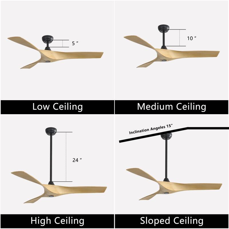 52'' Low Profile Ceiling Fan w/ Remote Control No Light Outdoor/Indoor Farmhouse Bedroom - 52 Inch