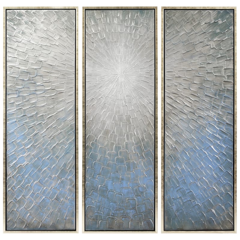 Silver Ice Textured Metallic Hand Painted Framed Canvas Wall Art, Set and Single