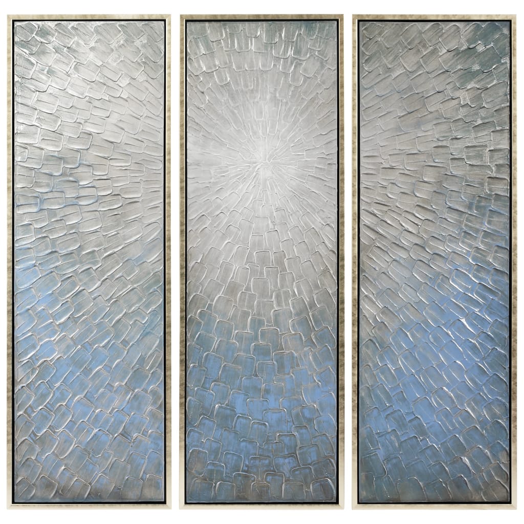 Silver Ice Textured Metallic Hand Painted Framed Canvas Wall Art, Set and Single