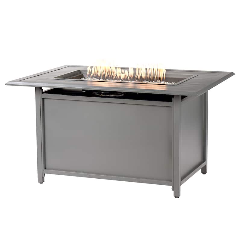 Rectangular 46 in. x 31 in. Aluminum Propane Fire Pit Table, Glass Beads, Two Covers, Lid, 57,000 BTUs - N/A - Grey