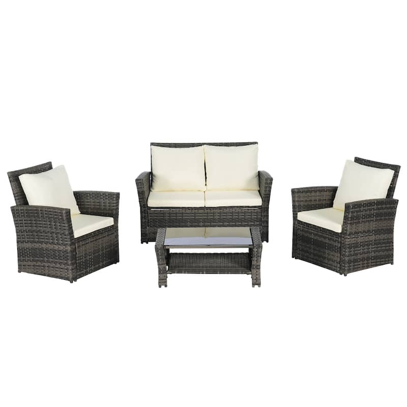 4 Pieces Outdoor Patio Furniture Sets,Garden Rattan Chair Wicker Set - N/A